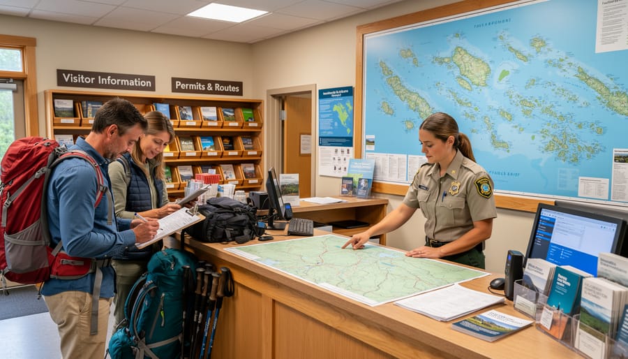 Visitor holding a guidebook outside the Houghton visitor center