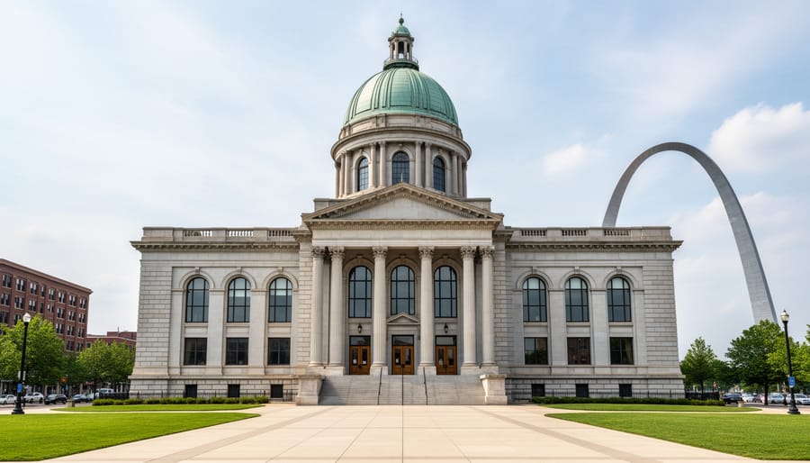 Exterior view of the Old Courthouse building near Gateway Arch National Park